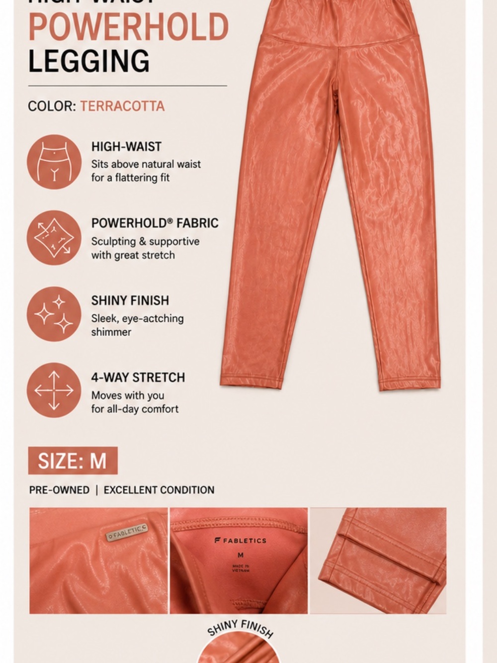 Fabletics Shiny Terracotta High-Waist Leggings
